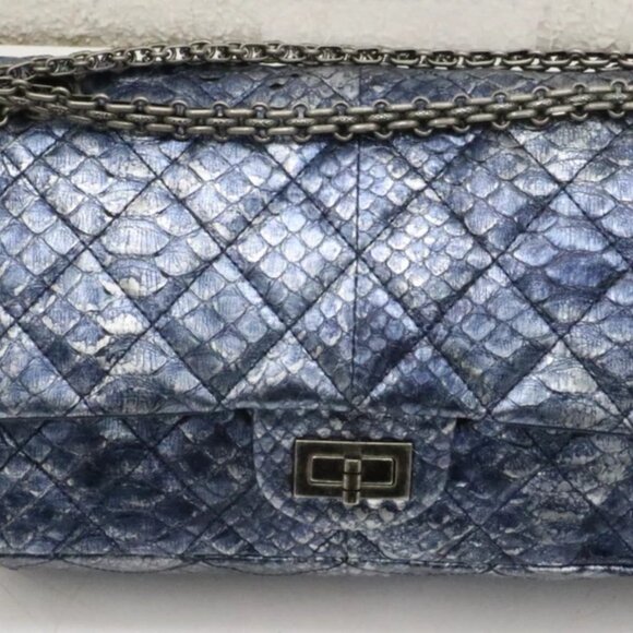 Chanel Blue/Silver Quilted Python Reissue 2.55 Classic Flap Bag 13874706 - Picture 3 of 15